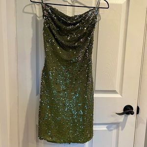 Nasty Gal Sparkly Green Open Tie Back Mini Dress Size 2